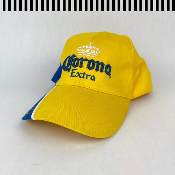 NWT Corona Extra Yellow Blue Hook and Loop Adjustable Hat Cap - Picture 3 of 12
